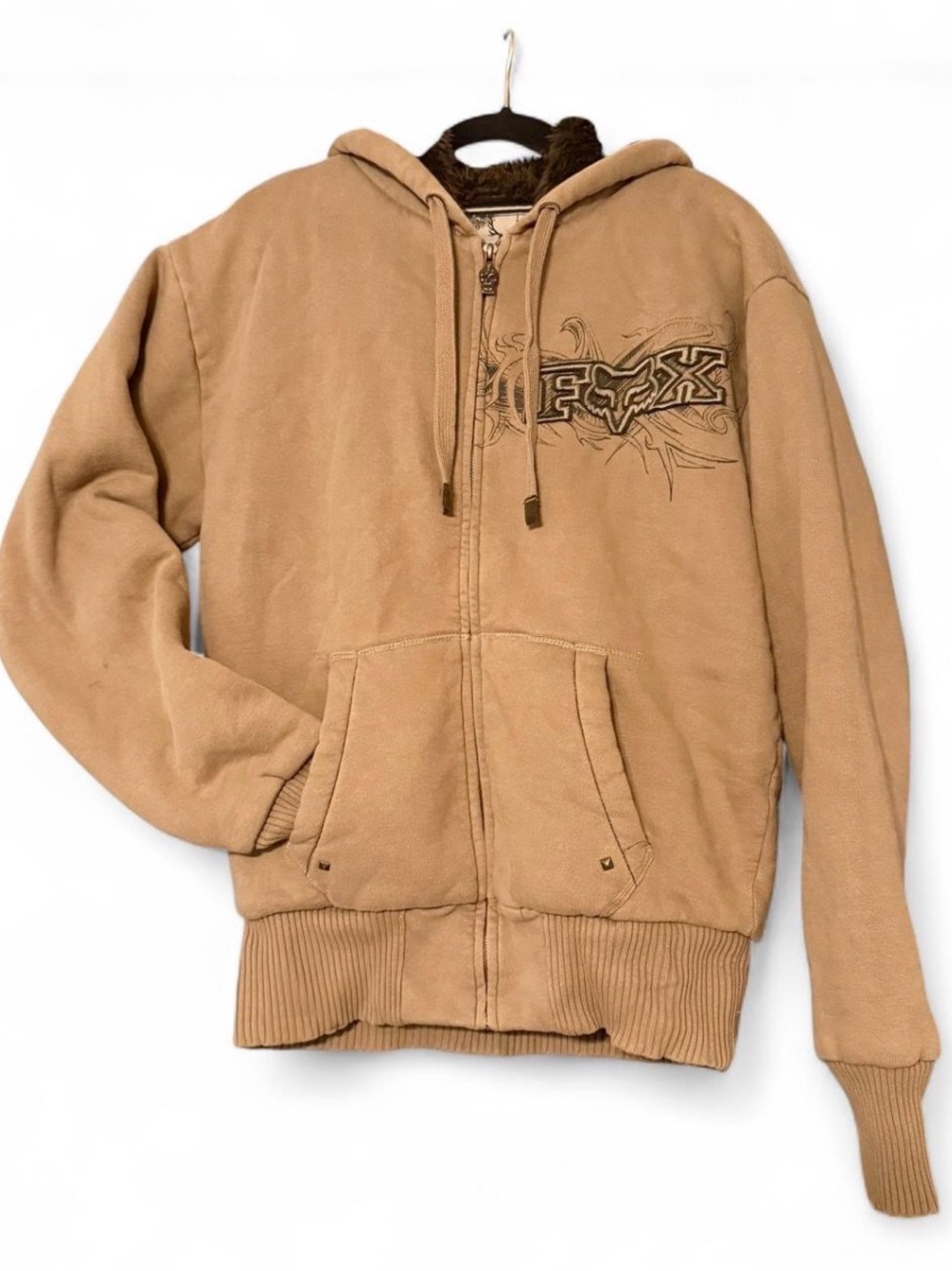 Fox Hoodie Zip Jacket Womens large fur embroidered y2k 2000s 90s vintage thick